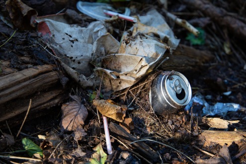 Soda cans, straws, and other fast food wrappers at an illegal dumpsite near Allegheny Cleanways.